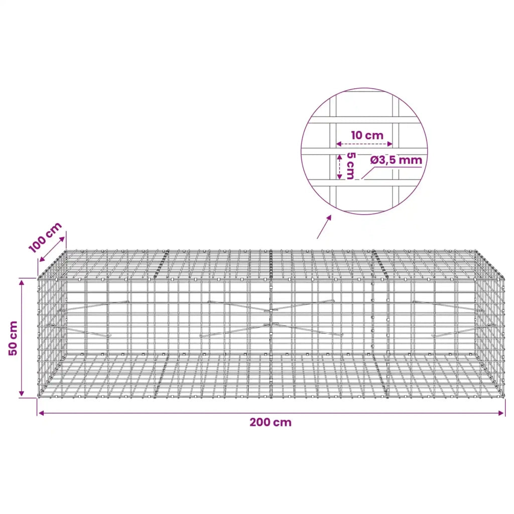 Gabione con Filo da 3,5 mm e Rete da 5x10 cm 200x100x50 cm 3462886