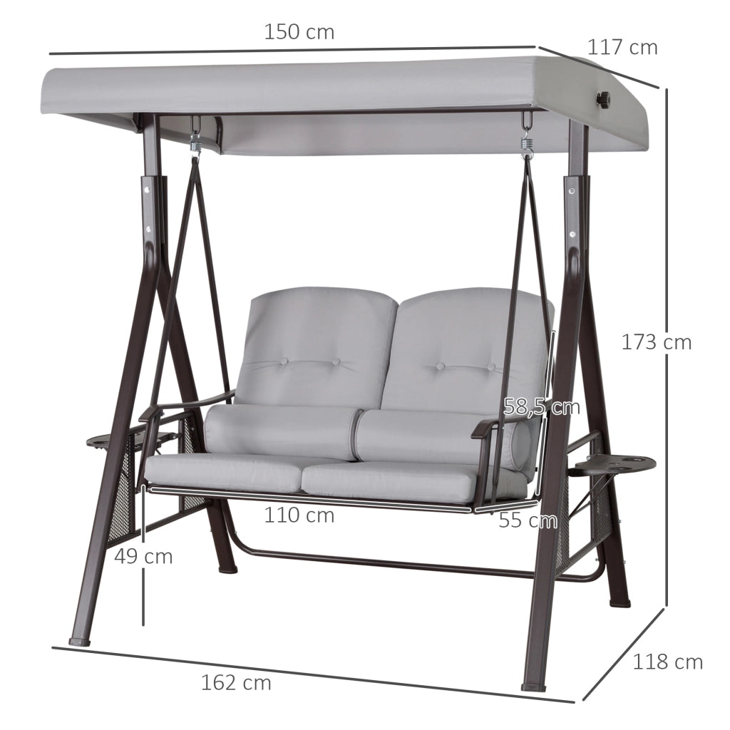 Divano a dondolo 2 posti con cuscini e tavolino ¨C zephmum ¨C Grigio Polyester 162x118x173 cm