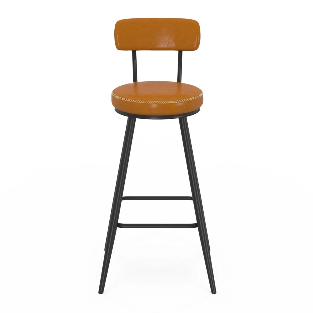 IDMarket - Set di 4 sgabelli da bar ISAURE in PU marrone con cuciture e gambe in metallo nero