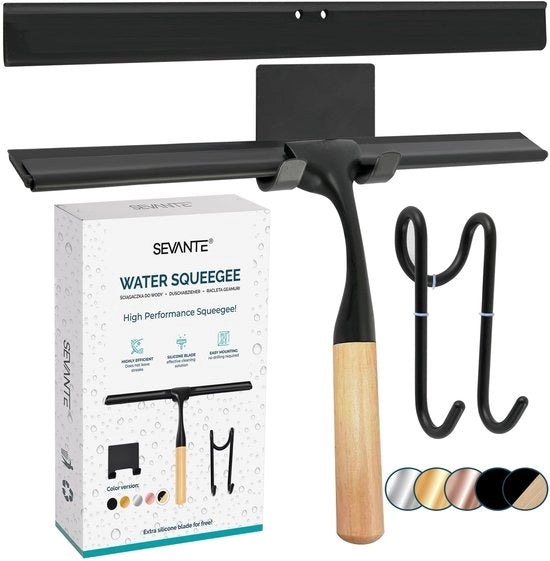 Wisser per doccia in legno 24,5 cm - Accessori per la doccia - Wisser per doccia con supporto - Wisser per doccia, vetro e specchio - Wisser per doccia per cabine - Nero