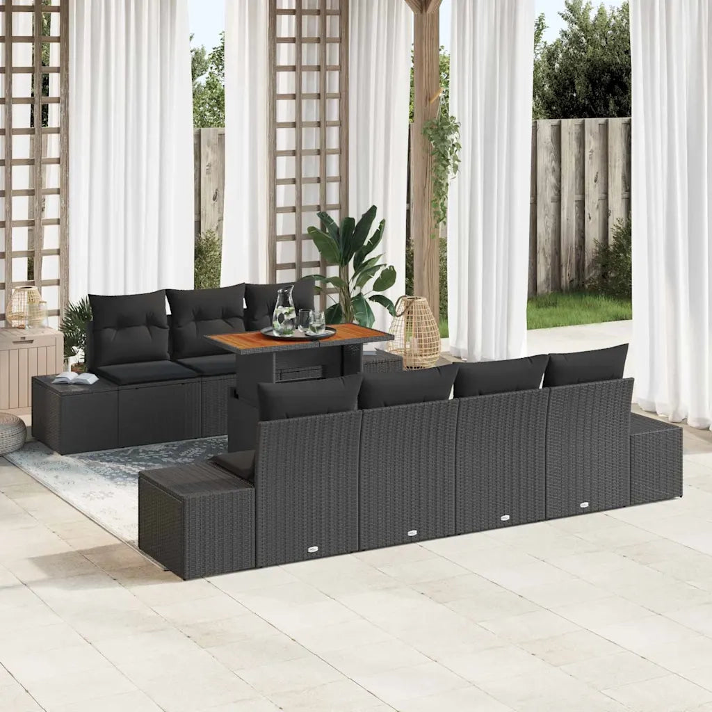 Set da Pranzo per Giardino con cuscino 8 pcs Nero e Marrone 3349925