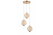 Lampadario a sospensione Meduza 3 luci LED ottone cristallo