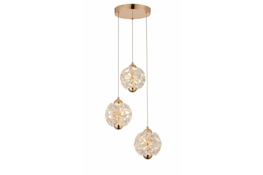 Lampadario a sospensione Meduza 3 luci LED ottone cristallo