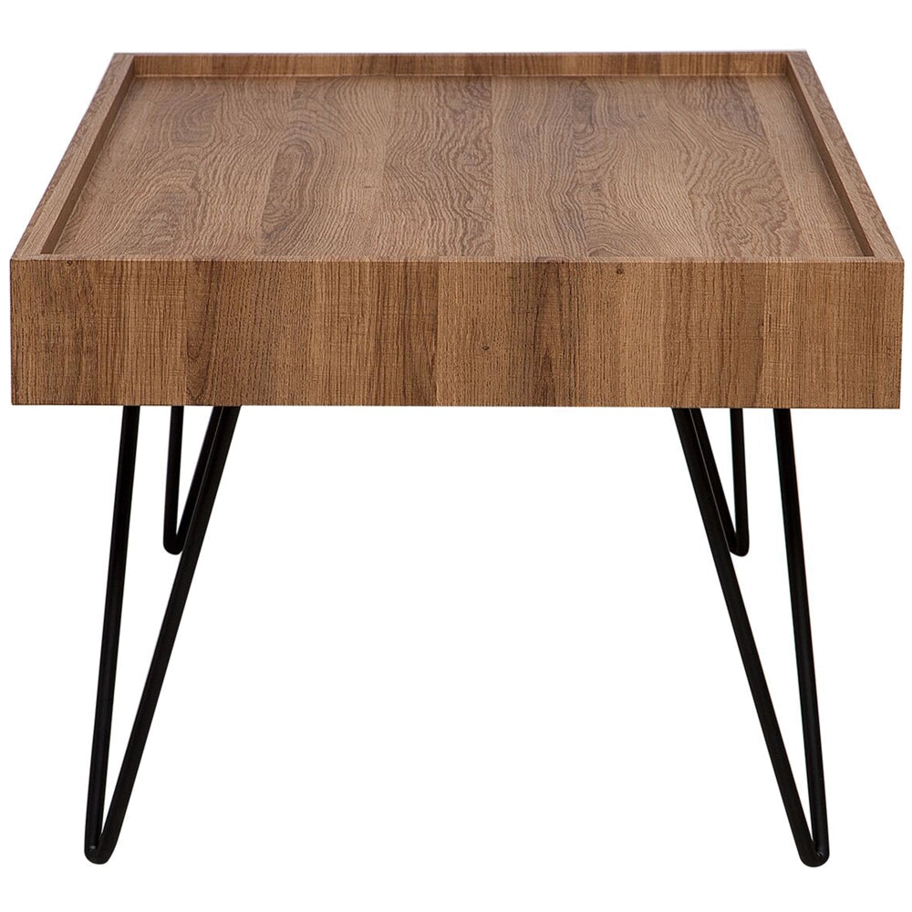 Tavolino da caffè in legno marrone 120 x 60 cm gambe a forcina in metallo Nero piano rettangolare con bordi rialzati soggiorno