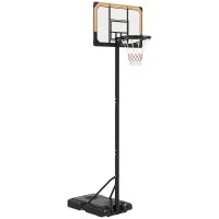 Canestro Basket a 6 Altezze Regolabili con Base Riempibile e Rotelle, in PE, Acciaio e Poliestere, Nero