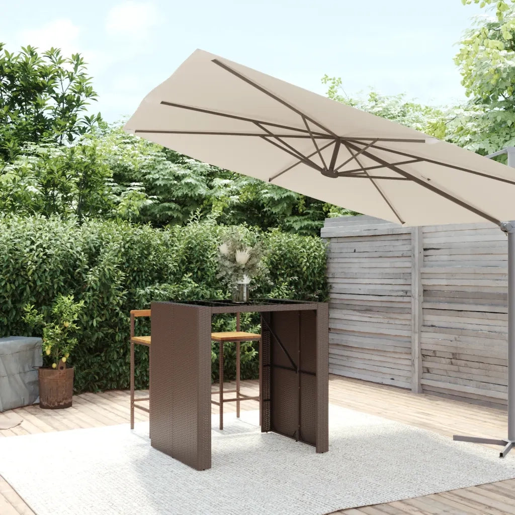 Tavolino da Giardino | Tavolo Bar con Piano in Vetro Marrone 105x80x110 cm Polyrattan