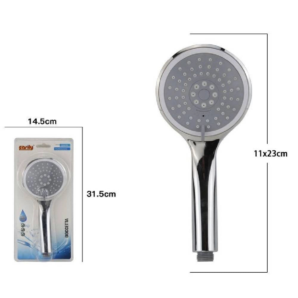 Trade Shop - Soffione Doccia 11 X 23 Cm Doccetta Tonda Multigetto Di 3 Tipi Regolabile 69093 -