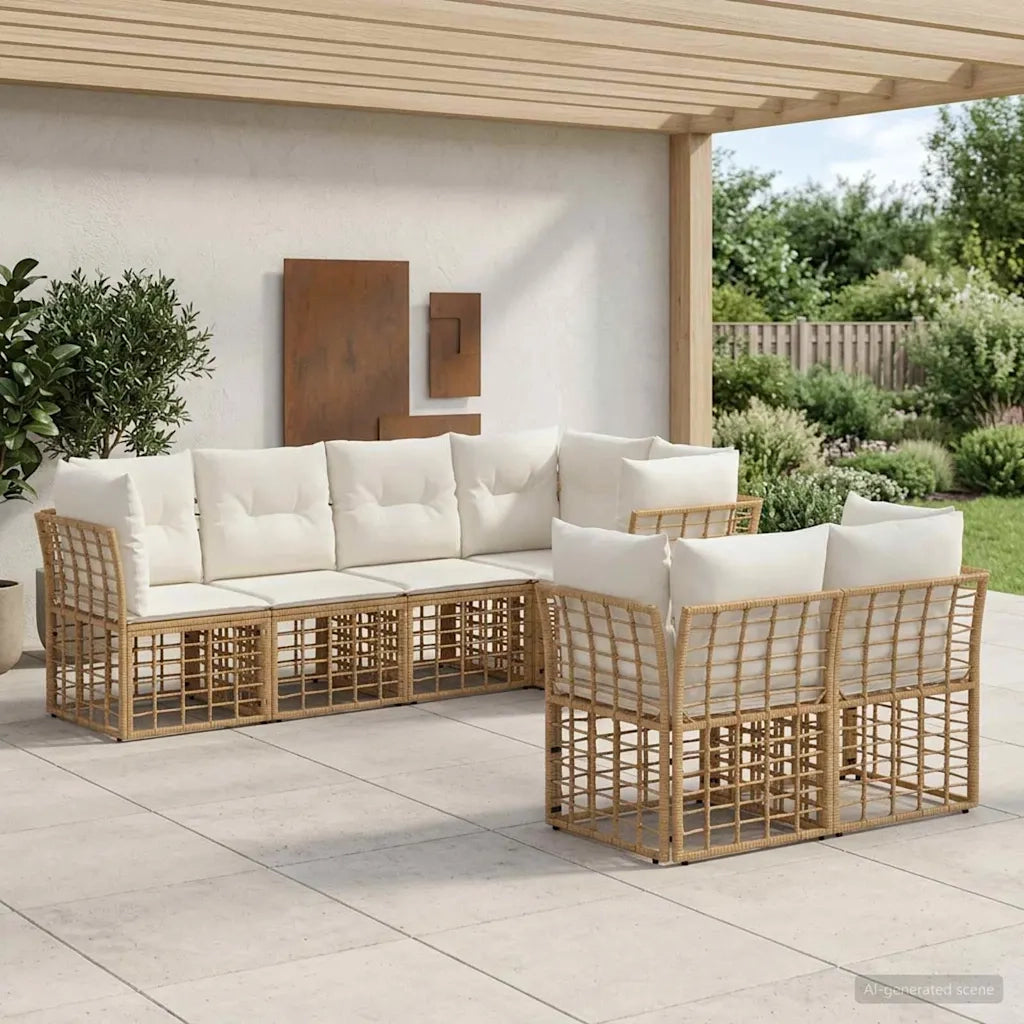 Set di divani da esterno con cuscino 7 pcs Naturale Poliestere
