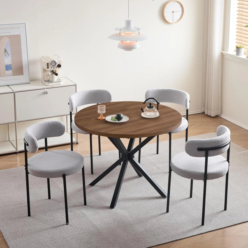 GrandCA HOME Set Tavolo e Sedie, Tavolo Rotondo da 100 cm + 4 Sedie Imbottite, Adatto per 4-6 Persone, (Marrone Chiaro e Grigio Chiaro)