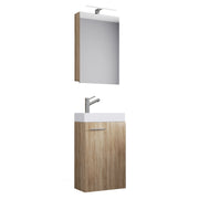 LineaViva Mobile Sospeso con Lavabo Bianco in ceramica di alta qualità e mobile specchio con luce a led, Rovere Sonoma