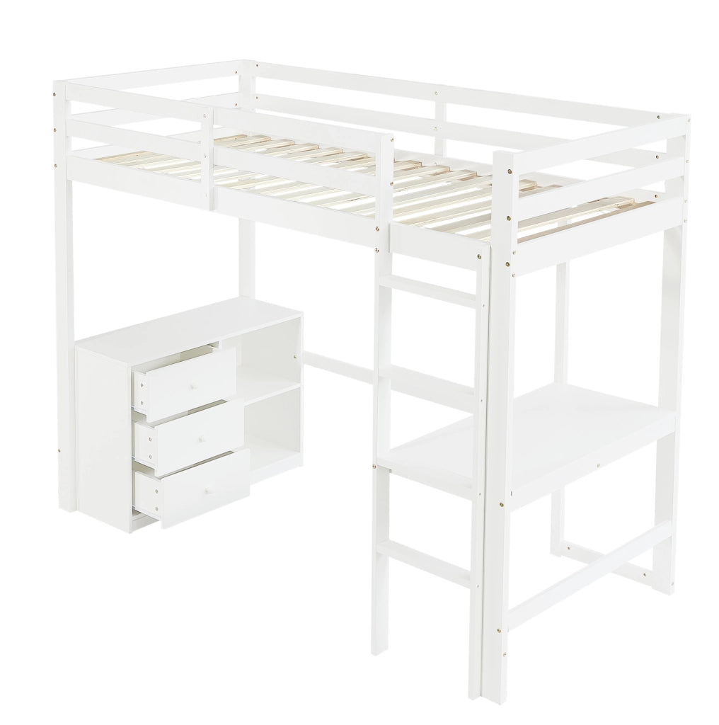 Letto a soppalco 90x200 cm bianco in legno e MDF con scrivania
