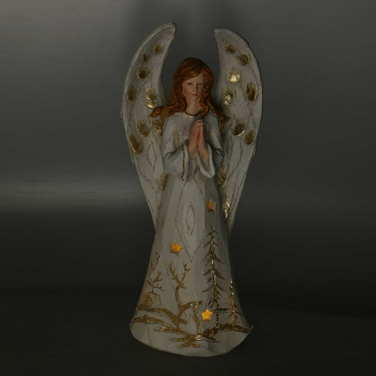 Angelo resina oro con led cm 14,5x14,5xh31