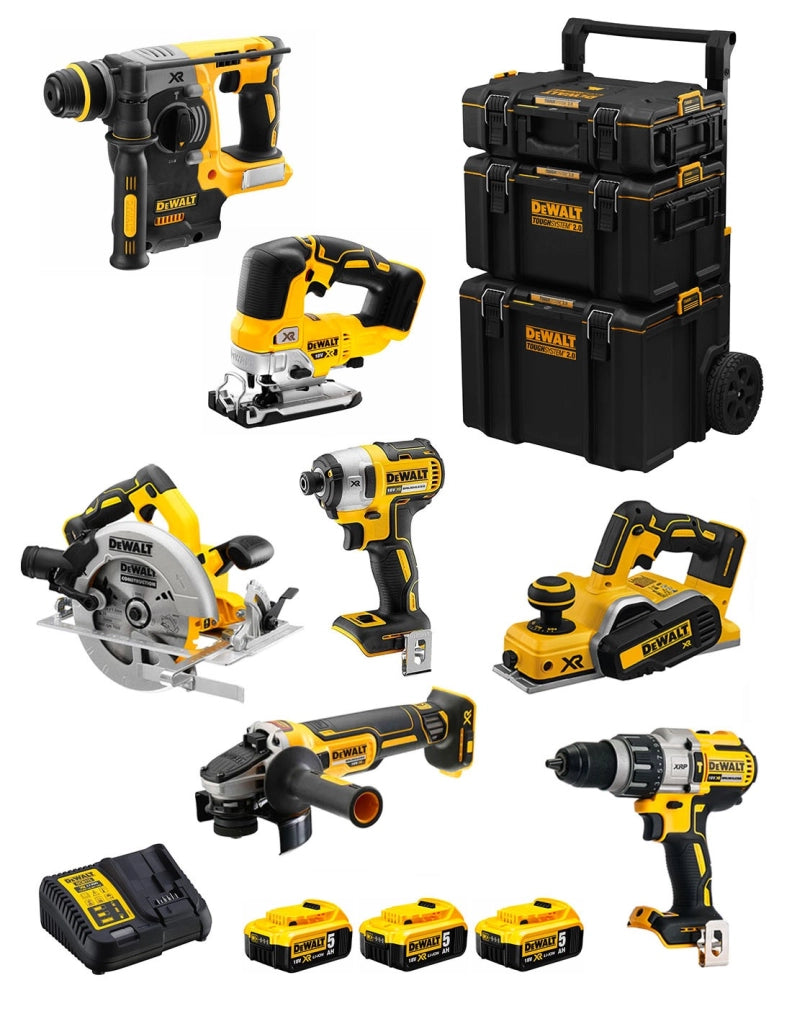 DeWALT Kit DWK701 (DCD996 + DCH273 + DCG405 + DCF887 + DCS334 + DCS570 + DCP580 + 3 x 5,0 Ah + DCB115 + Caddy 3en1)