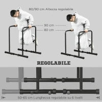 Barra per Dip in Acciaio ad Altezza Regolabile con 6 Lunghezze Regolabili, 90-102x65x80-90 cm, Nera