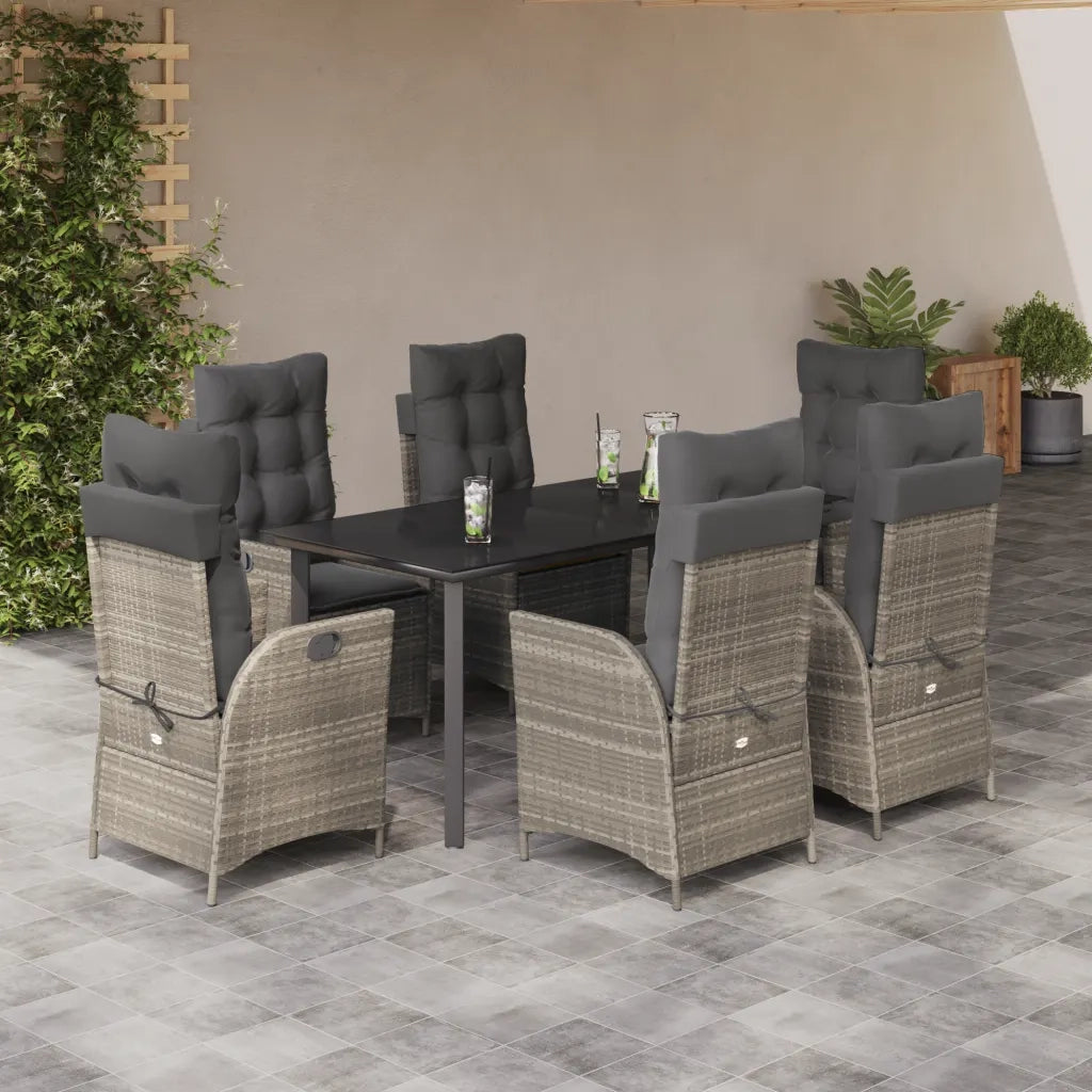 Set da Pranzo da Giardino 7 pz Cuscini Polyrattan Grigio Chiaro 3213290