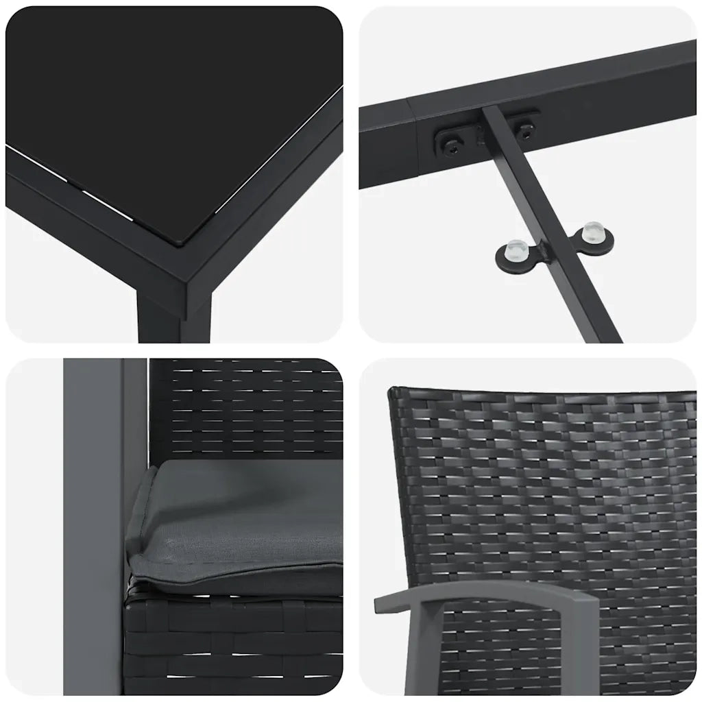 Set da Pranzo per Giardino 7 pcs Nero e Grigio Rattan in PE 3379070