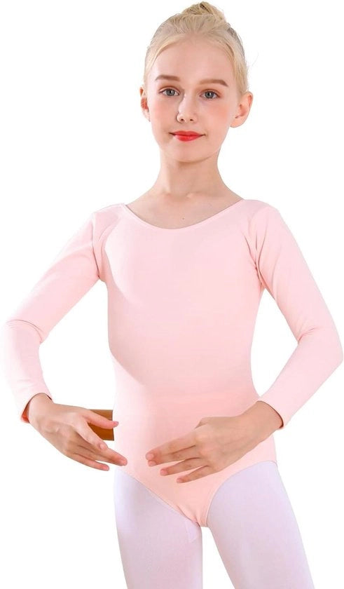 Abbigliamento da Ballo Ragazze Costume da Ballo con Maniche Lunghe - Rosa - Taglia 120 - Abito da Ballo per 3-12 Anni - Outfit da Ballo con Dettagli Eleganti