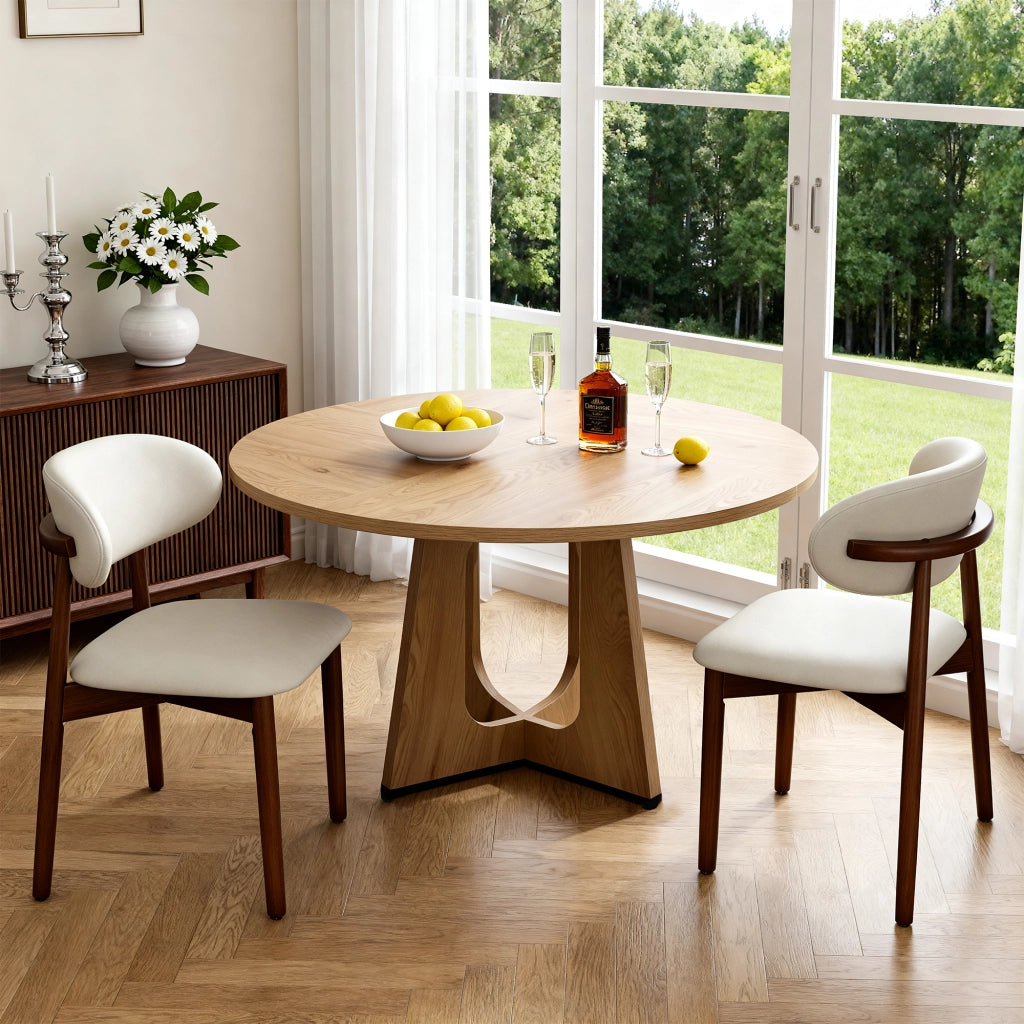 SEDIA Set da 2 pezzi con schienale ergonomico in PU bianco e legno di quercia color noce