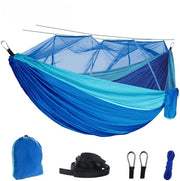 Hangmat da barca, portatile e singola e doppia con rete, lettino da due persone con 2 pezzi di nastro 10ft, ideale per escursioni all'aperto, sopravvivenza e viaggi - blu