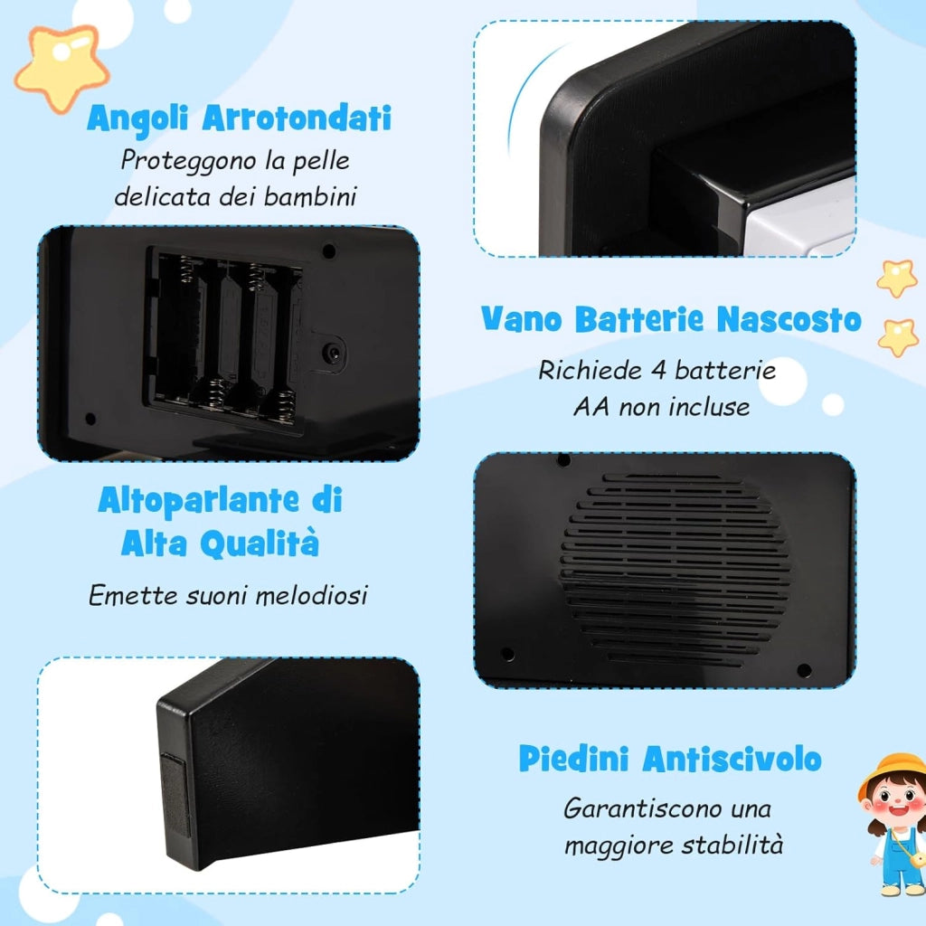Tastiera Pianoforte per Bambini a 25 Tasti, Mini Pianoforte Digitale Giocattolo, con Velocità e Volume Regolabili, Tasto Luminoso e Leggio, Modalità Didattica, per 3+ Anni (Nero)