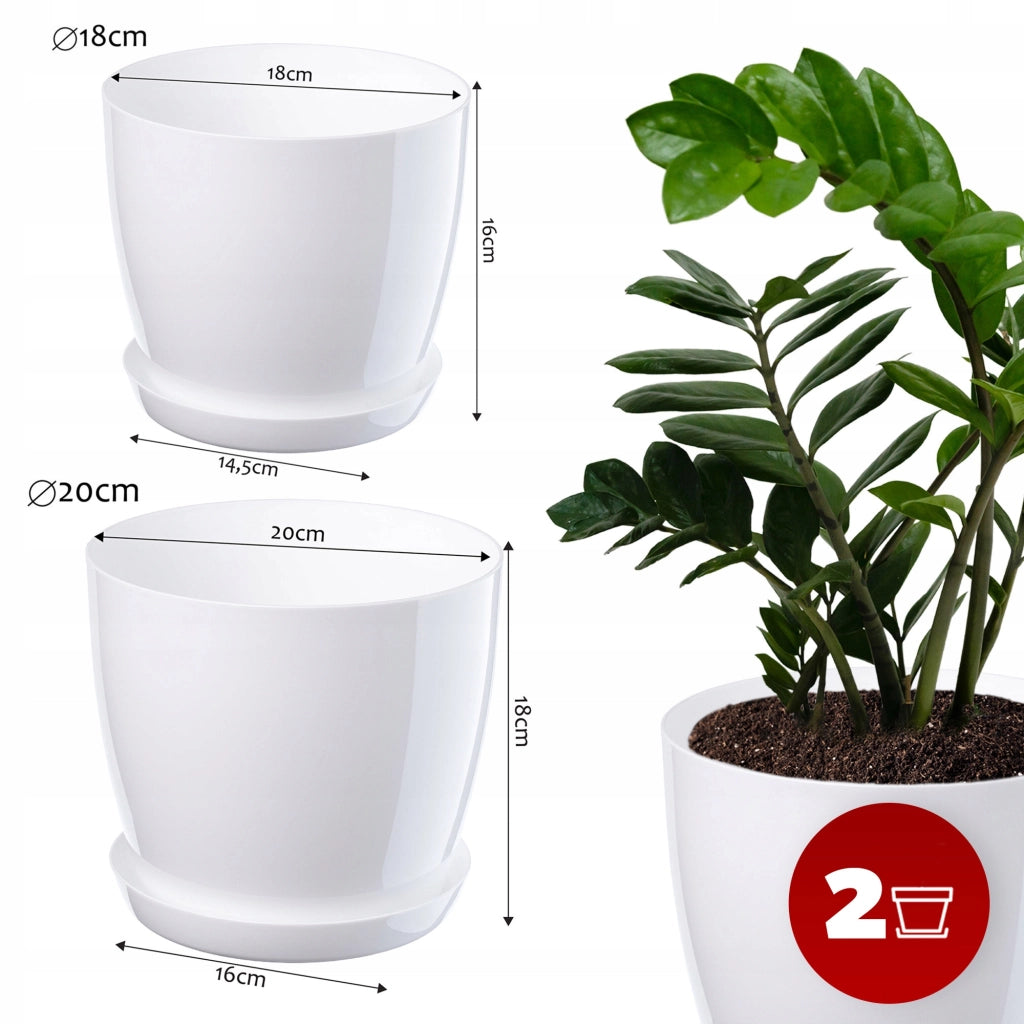 Vaso da fiori KADAX, coprivaso, 18+20 cm, supporto per fiori, plastica bianca, 2 pezzi.