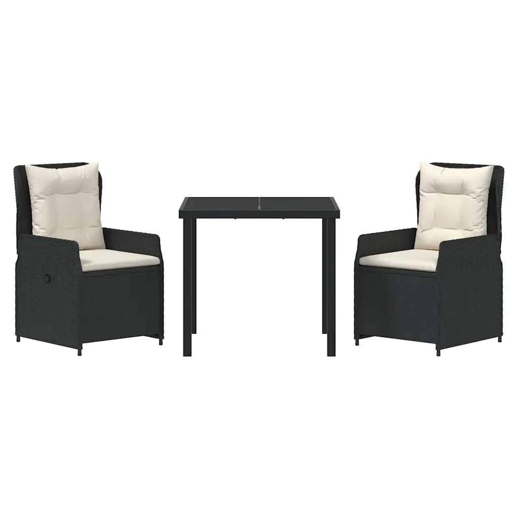 Set da Pranzo per Giardino 3 pcs Nero polyrattan 3380939
