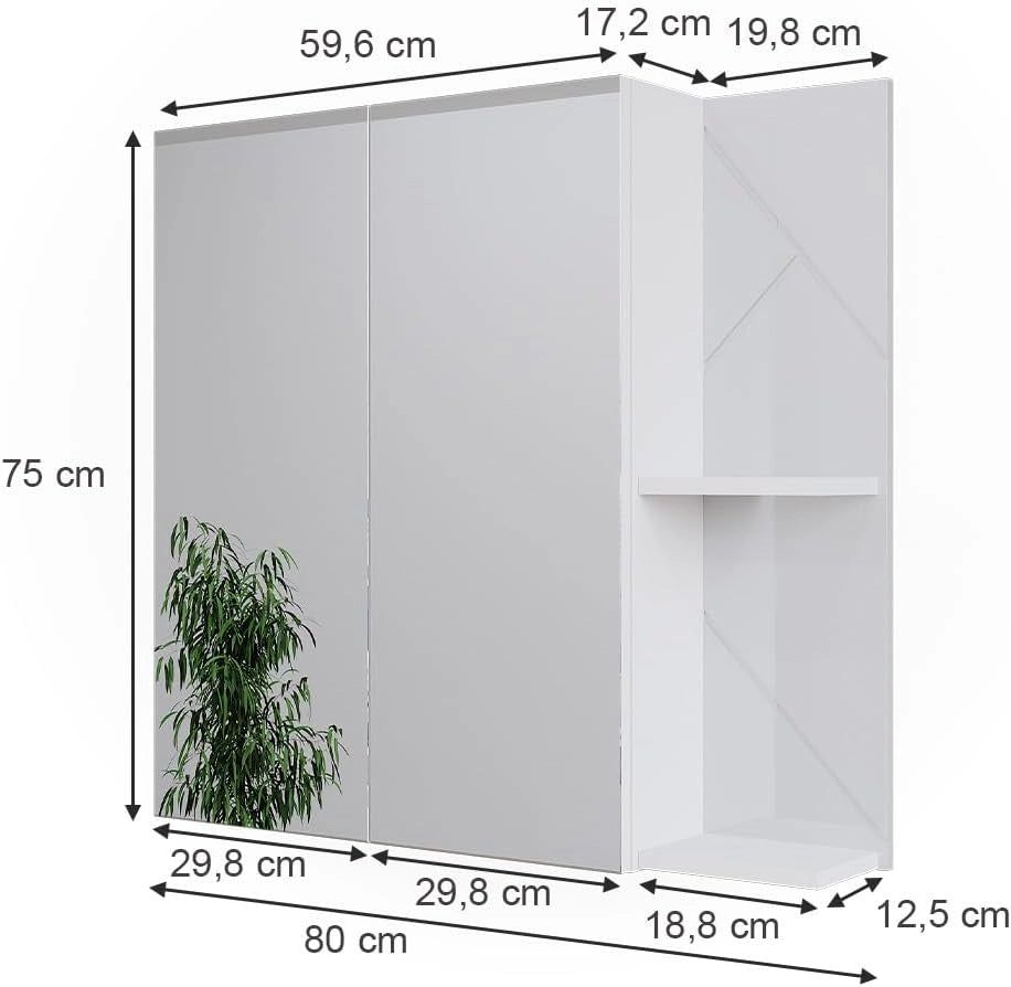 Mobile a specchio per il bagno Irma, Bianco lucido, 80 x 75 cm