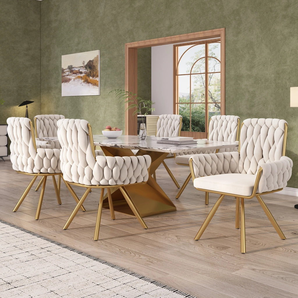 Set di 2 sedie da pranzo girevoli in velluto beige