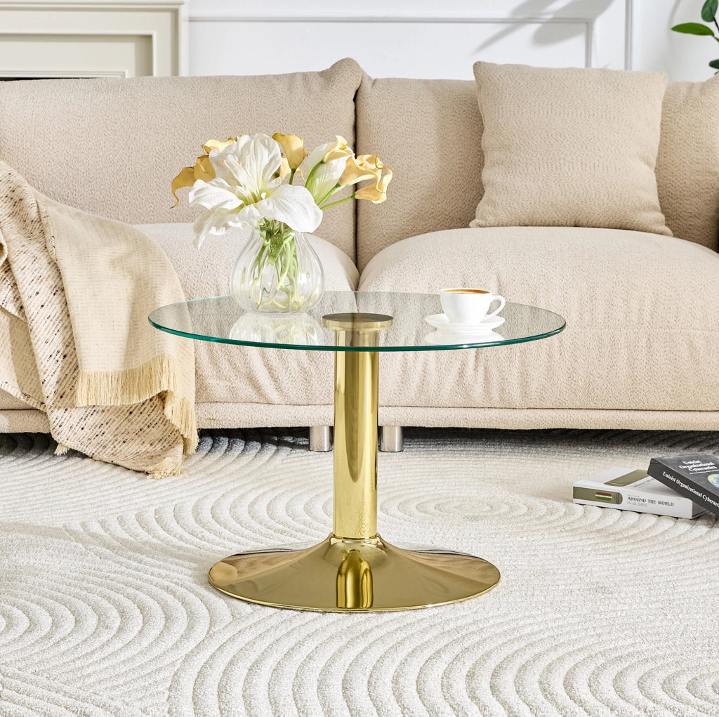 Tavolino da caffè rotondo ? 70 cm in vetro temperato e metallo oro