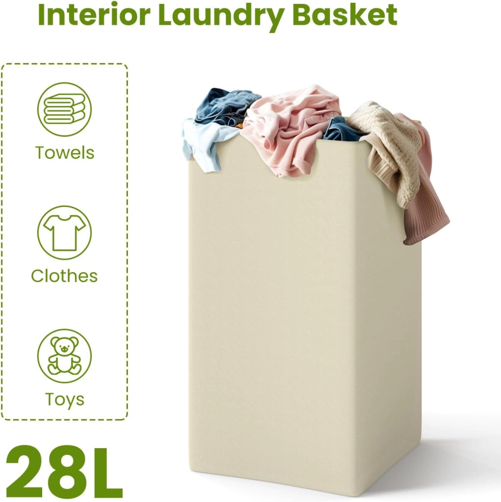 34 L Mobile Portabiancheria per Bagno, Cesto Organizzazione Lavanderia in Legno, in Stile Moderno, 30 x 30 x 61 cm, Bianco (Con Borsa Interna)