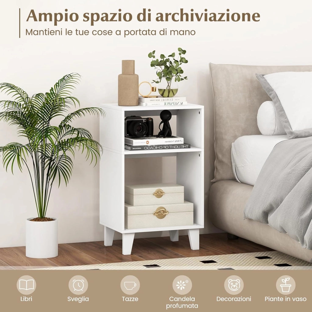 Tavolino a 3 Livelli, Tavolino Moderno con Ripiani, Gambe e Struttura Stabile, Tavolino da Divano Multiuso per Camera da Letto, Soggiorno e Ufficio, 39,5 x 29,5 x 65 cm, Bianco