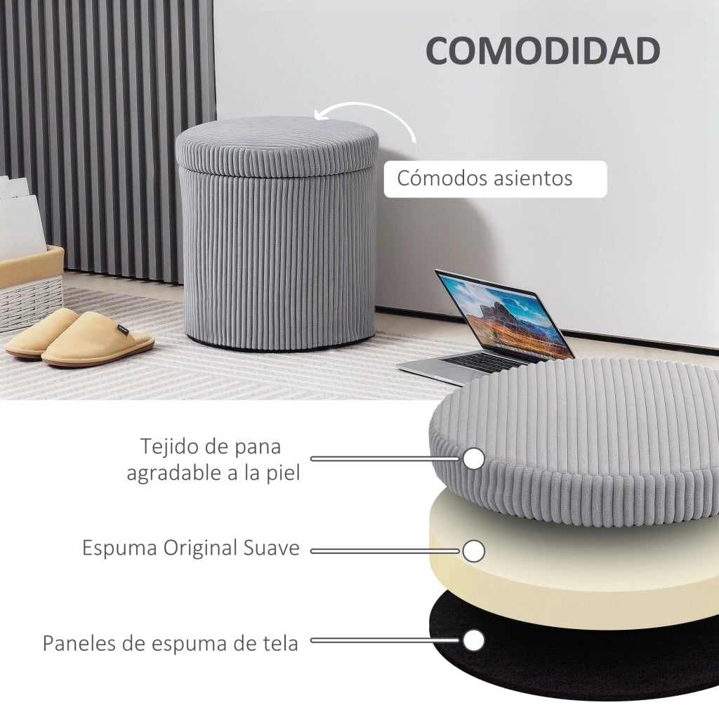 Pouf con Almacenaje Rotondo in Velluto con Struttura in Acciaio ¨C zephmum ¨C Grigio Chiaro ?40x41 cm