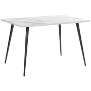 Tavolo da Pranzo Effetto Marmo Bianco Piano Gambe in Metallo Nero Rettangolare 120 x 80 cm per 4 Persone Stile Glamour Moderno
