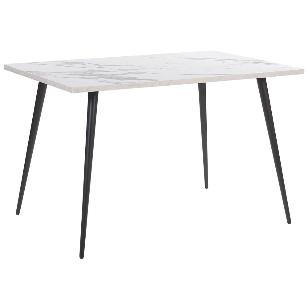 Tavolo da Pranzo Effetto Marmo Bianco Piano Gambe in Metallo Nero Rettangolare 120 x 80 cm per 4 Persone Stile Glamour Moderno