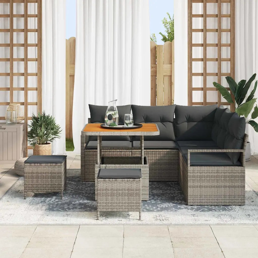 Set Divano da Giardino con cuscino 8 pcs Grigio polyrattan