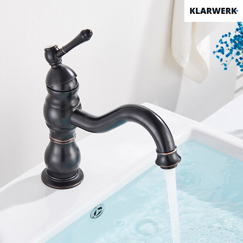 NALA | Rubinetto da bagno basso vintage Gastro nero spazzolato |. Rubinetto per lavabo retrò premium in acciaio inossidabile piccolo |