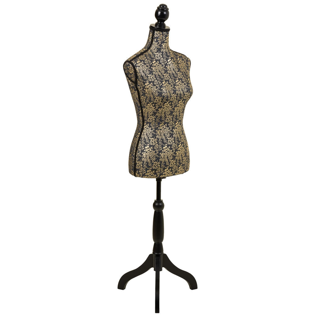 Manichino in legno e schiuma rivestito in tessuto oro 24x37,5x168h