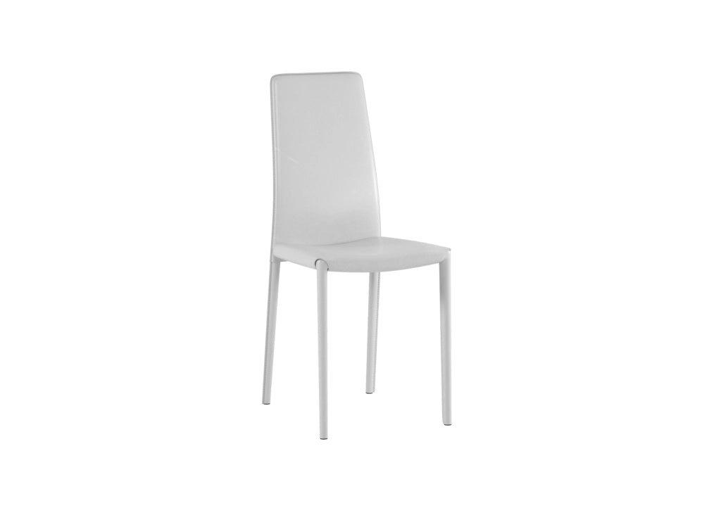 Sedia Kitty in similcuoio bianco con gambe rivestite e struttura in metallo - Design moderno impilabile per zona giorno e cucina