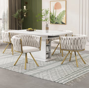 Set di 4 sedie da pranzo girevoli a 360° in velluto beige e oro