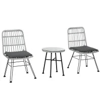 Set Mobili da Giardino 3 Pezzi con Tavolino e Sedie in Rattan PE, Poilestere e Acciaio per Esterni, Grigio