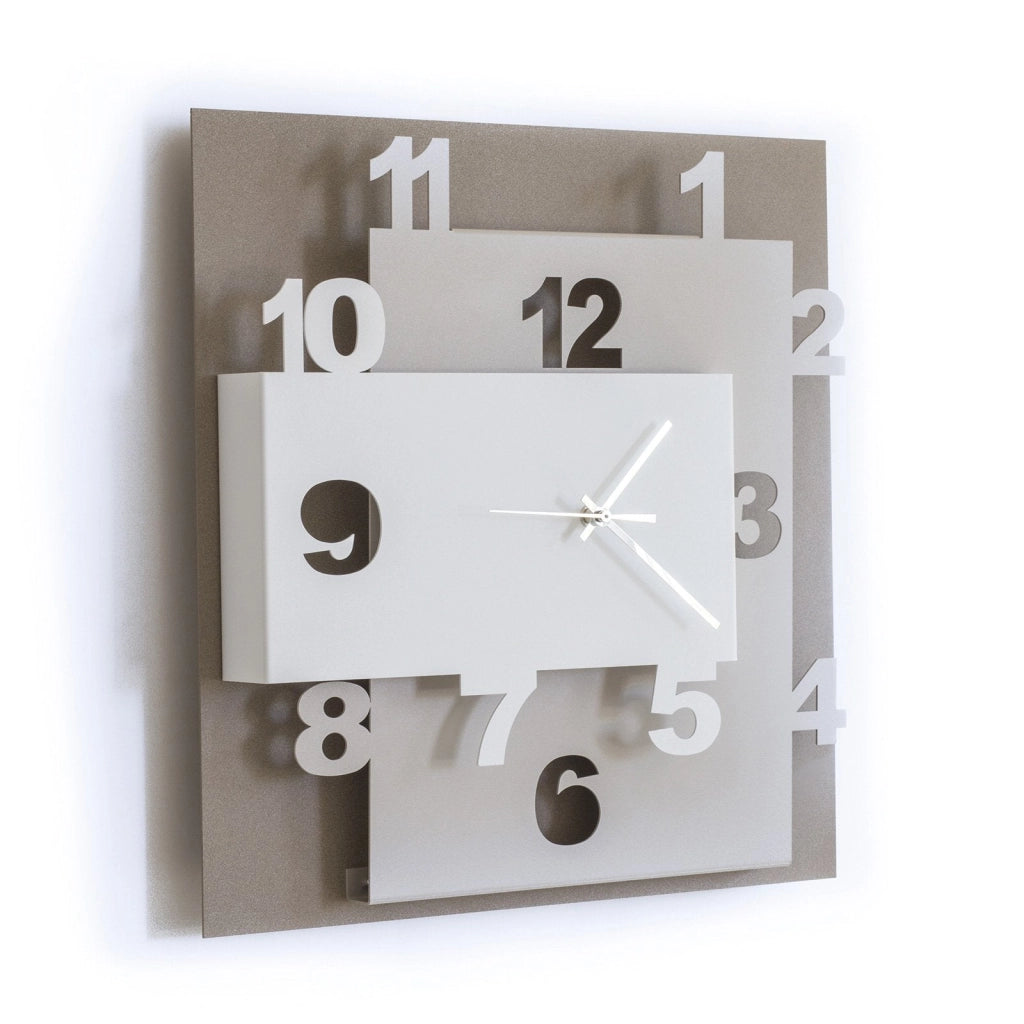 Orologio da parete moderno Ziggurat Fango Bianco e Sabbia