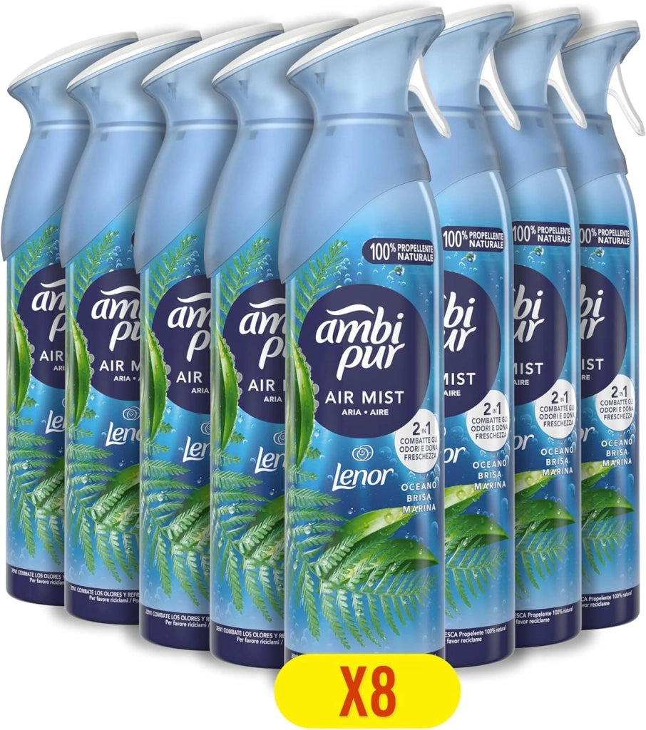 SET 8 AMBI PUR PROFUMATORE PER AMBIENTI DEODORANTE SPRAY OCEANO 185 ML
