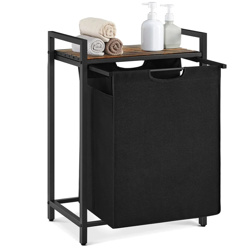 Cesto portabiancheria con 3 scomparti e 1 ripiano rimovibile per sacchetti capacità 38 l per sacchetto per bagno o lavanderia nero 12_0006765