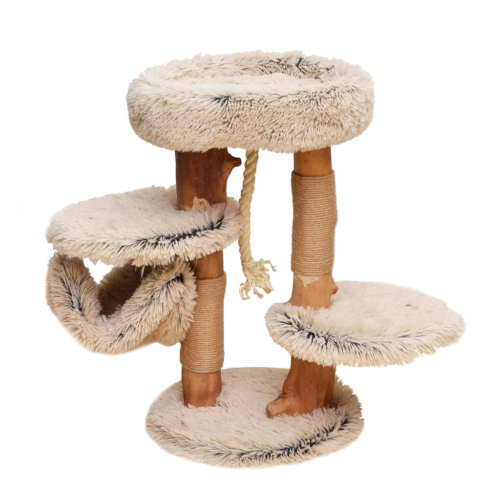Fudajo Albero tiragraffi di design 87,5 cm con peluche e tronco in legno di pero