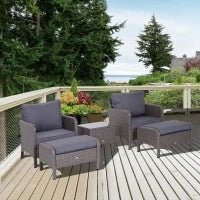 Set Mobili da Giardino 2 Poltrone 2 Poggiapiedi 1 Tavolino in Vetro Temperato Rattan Grigio
