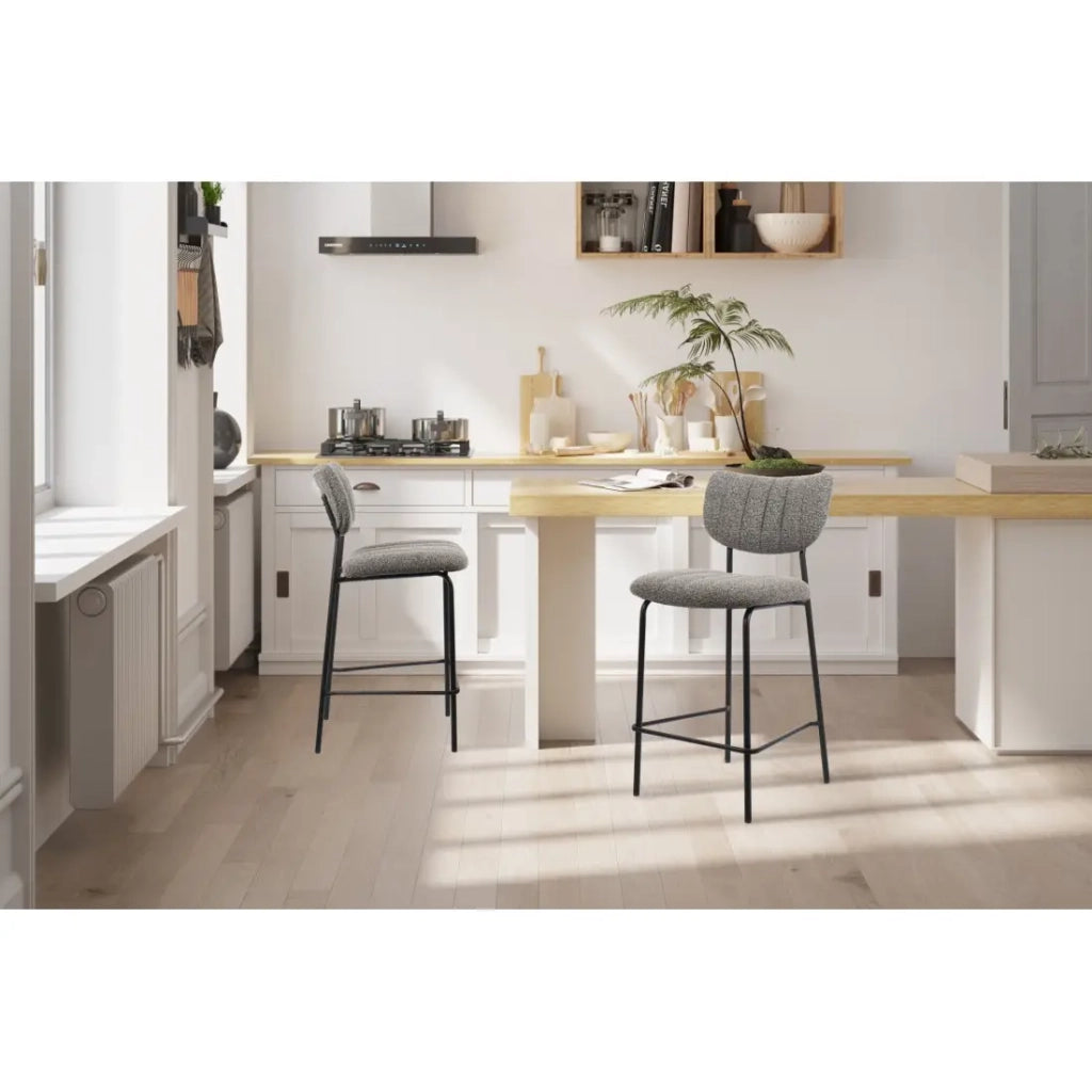 Sedia da banco VENTURA – Tessuto grigio scuro – Gambe in metallo nero – Altezza 97 cm – Stile design/industriale