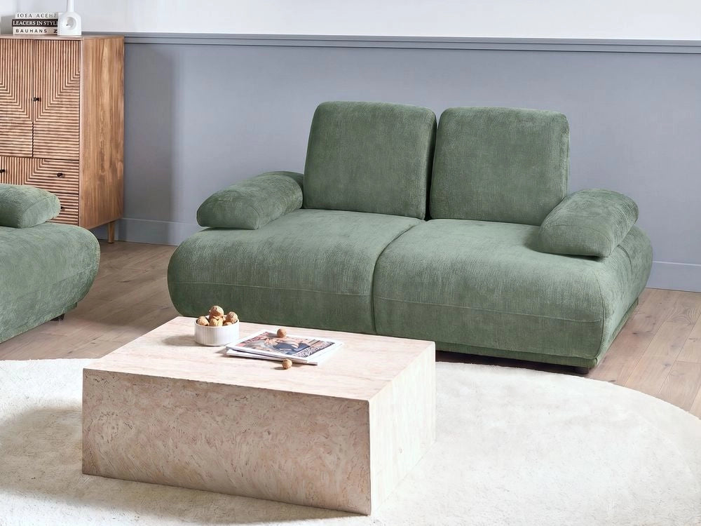 Divano a 2 posti Rivestimento in tessuto verde chiaro Idrorepellente Schienale e braccioli regolabili Gambe in legno Soggiorno Moderno