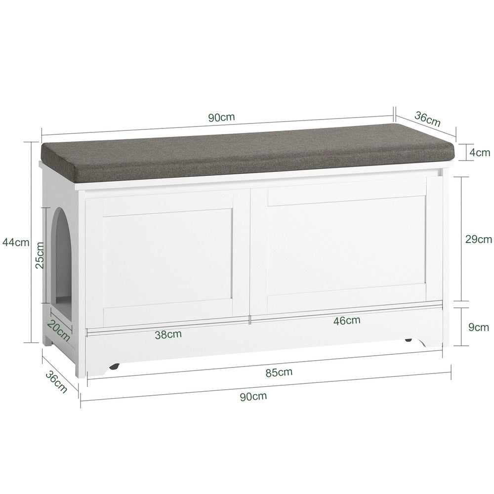 SoBuy Cuccia per gatti con ciotola per gatti in acciaio Inossidabile Panca con seduta Casetta per gatti Bianco 90x36x44cm FSR136-W