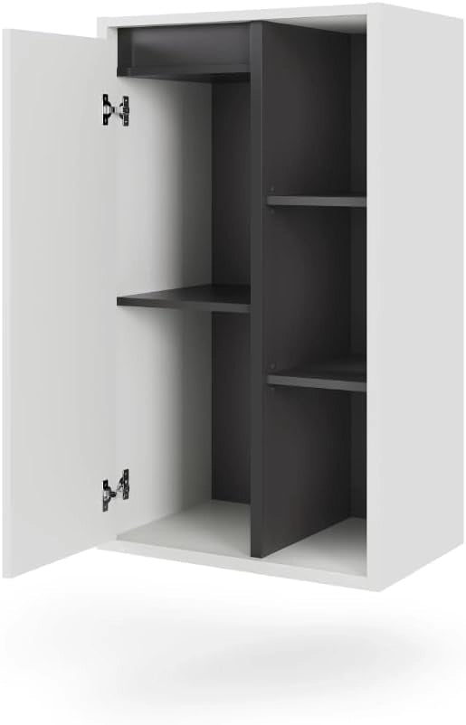 Mobiletto midi Viola, Bianco/Grigio, 50 x 86 cm con ripiani aperti, adatto per montaggio a parete e combinabile con la serie Viola