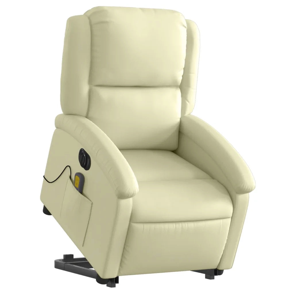 Poltrona Alzapersona Massaggi Reclinabile Elettrica Crema Pelle
